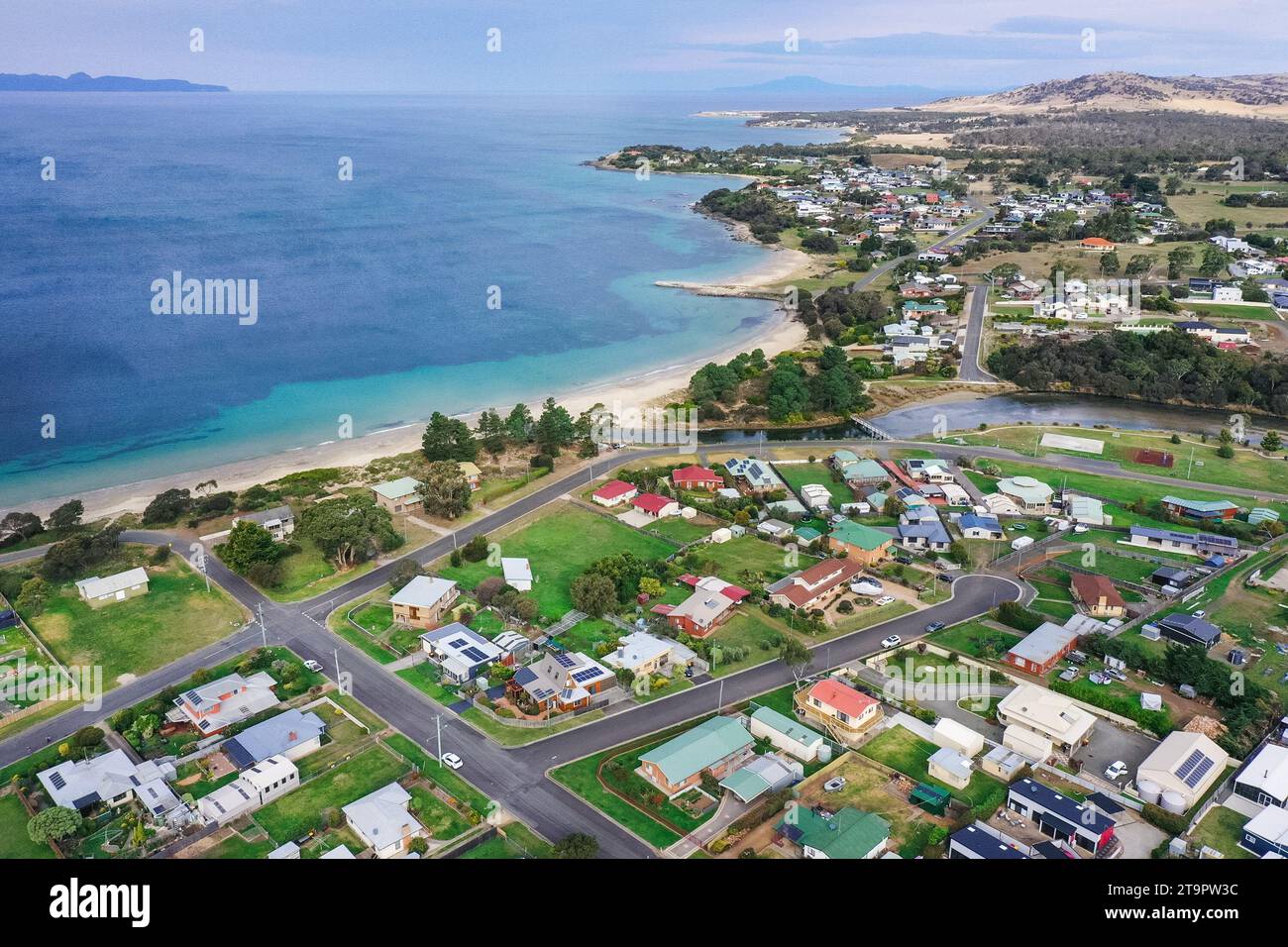 Vista aerea di Swansea in Tasmania, Australia Foto Stock