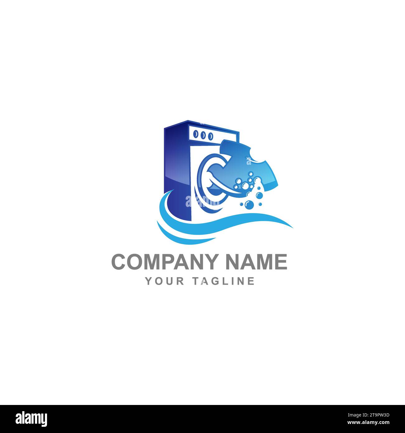 Logo della lavatrice per bucato con cerchio per le attività di lavanderia.EPS 10 Illustrazione Vettoriale