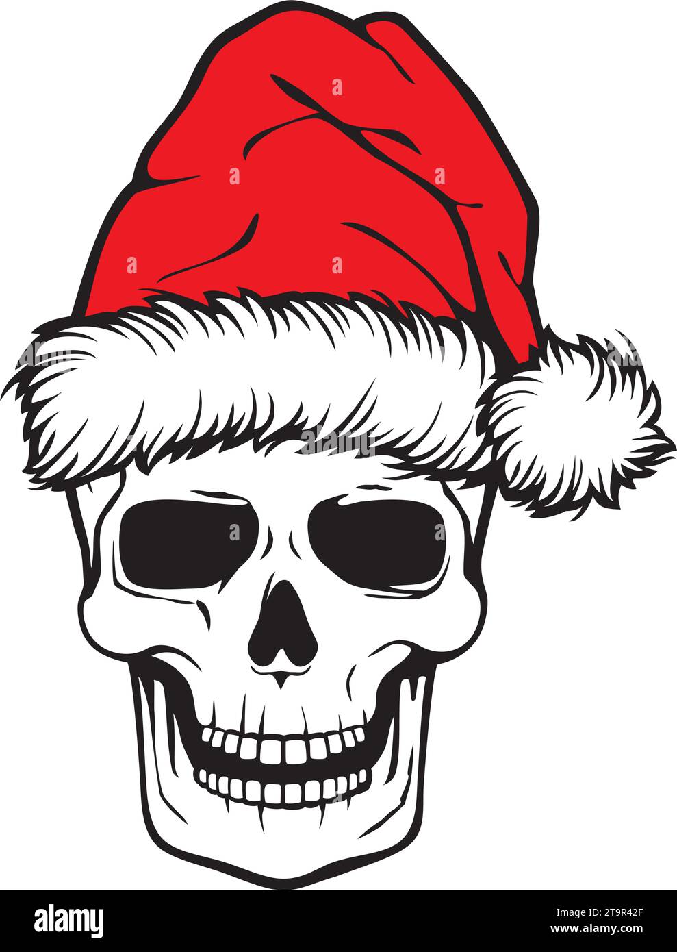 Christmas Human Skull con Santa Hat Illustrazione Vettoriale