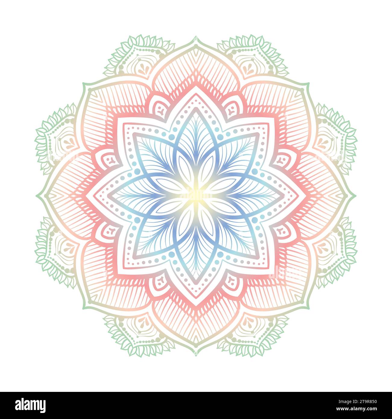 Mandala colorato, mandala orientale con motivi etnici per decorazioni tradizionali, spiritualità, arredamento interno, libro da colorare Illustrazione Vettoriale