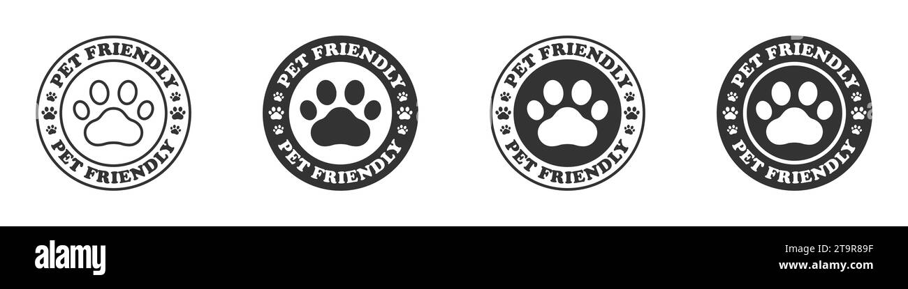 Icona che accetta animali domestici. Logo della zampa per animali domestici con testo che accetta animali domestici. Illustrazione vettoriale Illustrazione Vettoriale