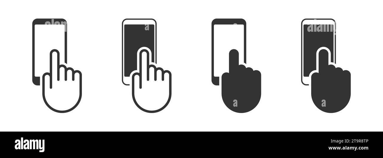 Icona dello smartphone con touch screen manuale. Illustrazione vettoriale Illustrazione Vettoriale
