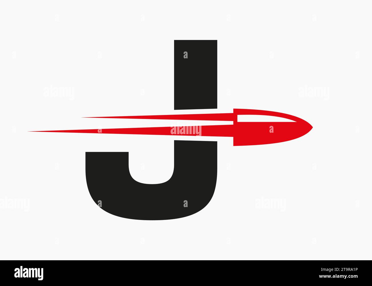 Logo Bullet sulla lettera J con simbolo Bullet in movimento Illustrazione Vettoriale