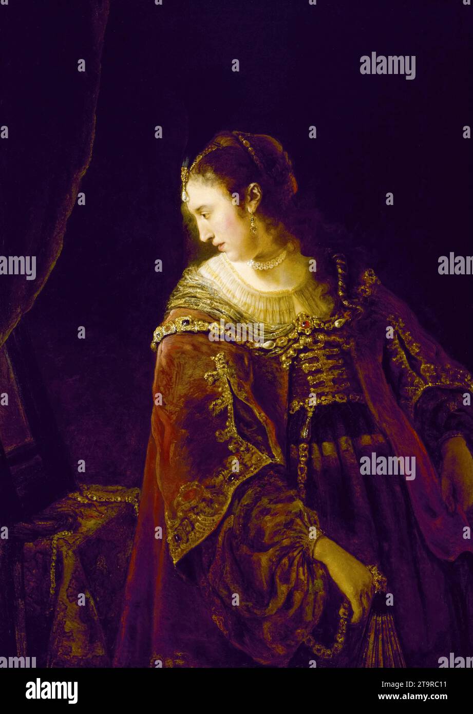 Ferdinand Bol, donna al suo tavolo da spogliatoio, dipinto ad olio su tela, 1643-1647 Foto Stock