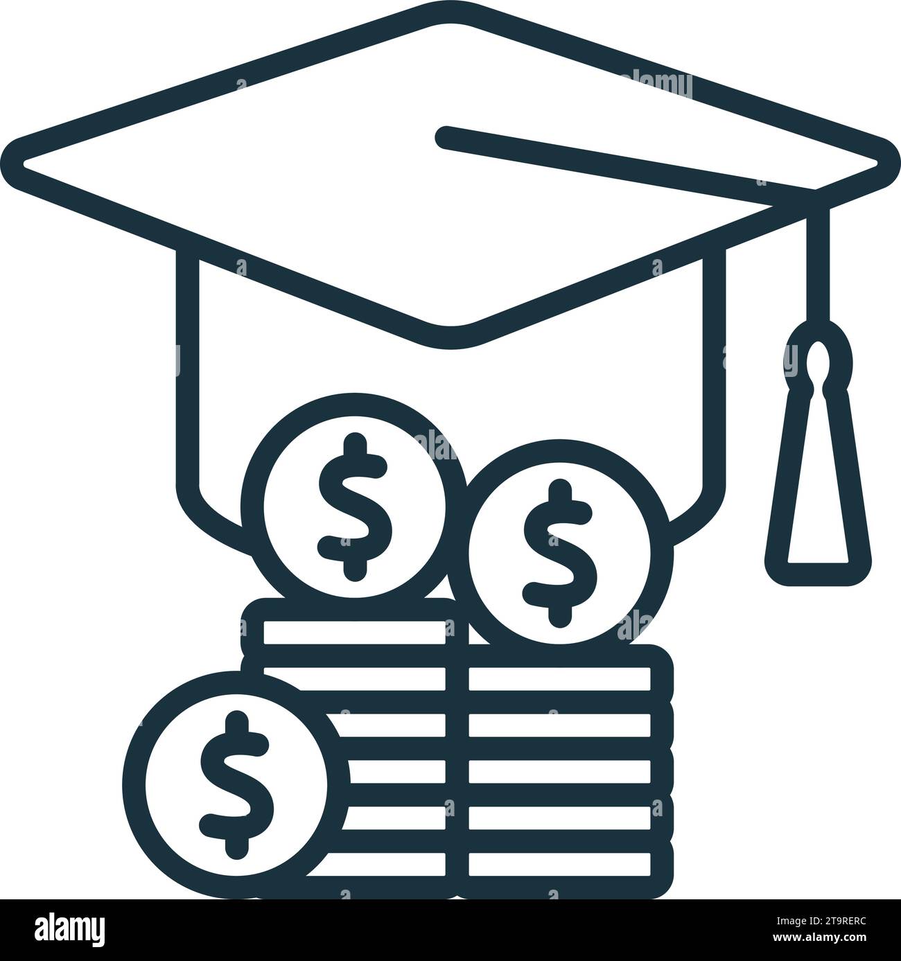 Icona Scolarship and Grants Outline. Semplice segno monocromatico di beneficenza e raccolta no-profit. Icona di borse di studio e concessioni per logo e modelli Illustrazione Vettoriale