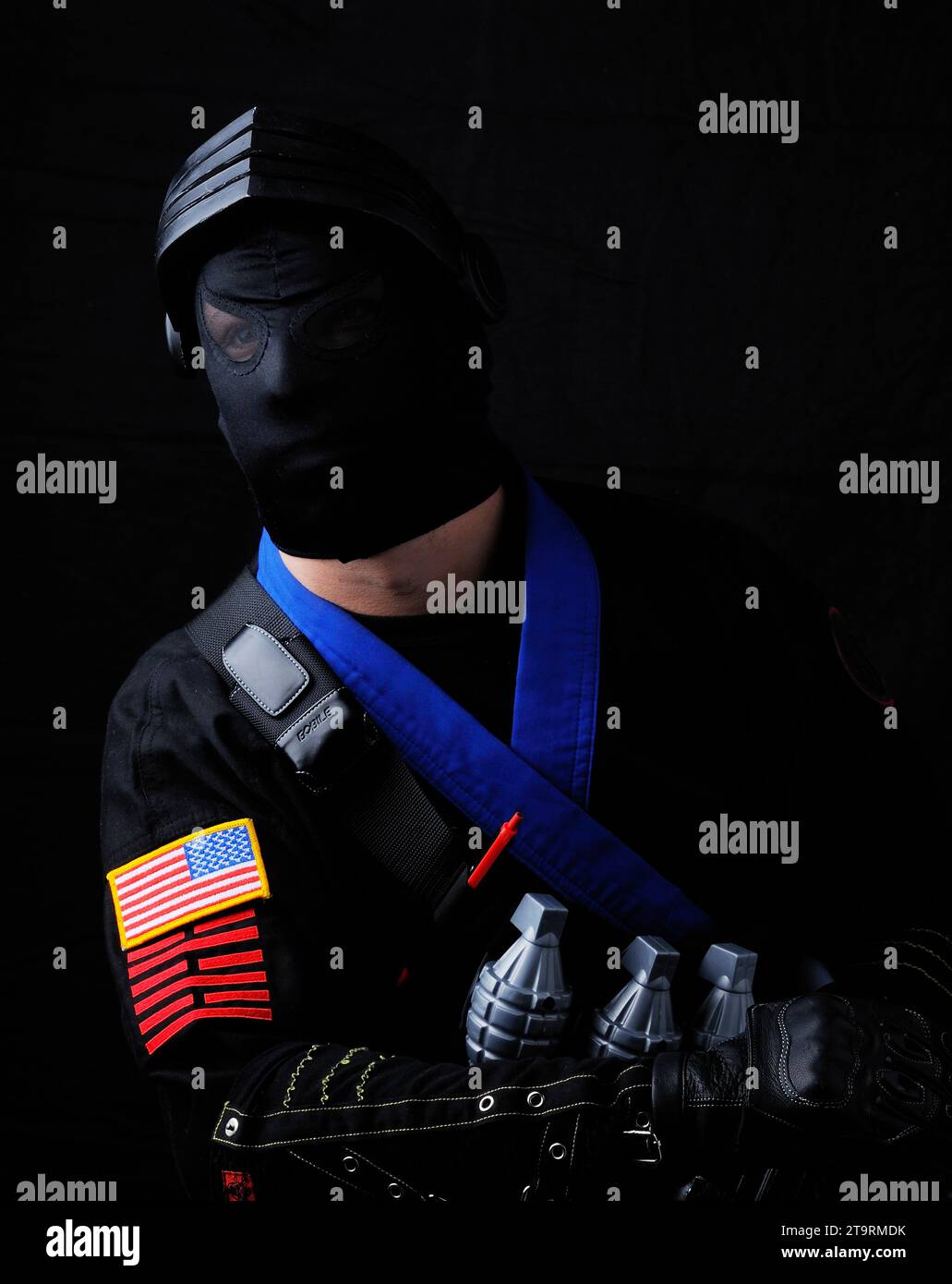 Ritratto di una persona vestita da personaggio di un fumetto. Ad una convention di fumetti a New York. Foto Stock