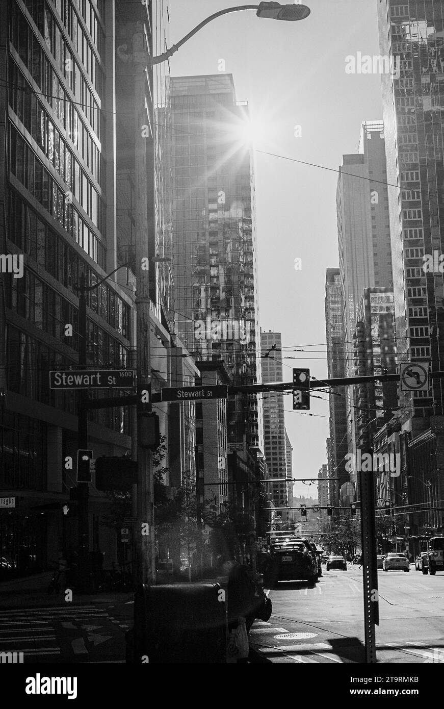 Immagine in bianco e nero della scena di strada a Seattle Foto Stock