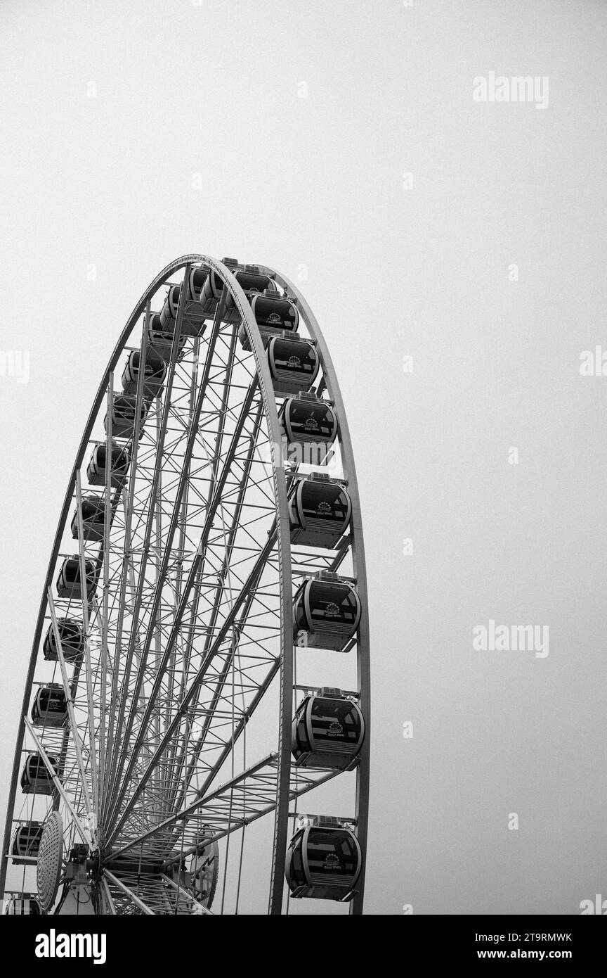 Fotografia in bianco e nero della ruota panoramica di Seattle Foto Stock