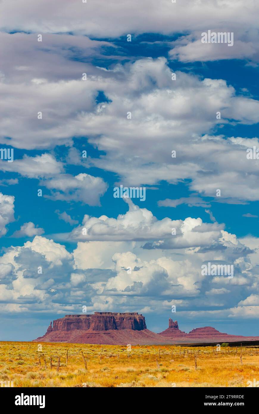 Vista della Monument Valley, cielo nuvoloso, nuvola, cielo, Utah, USA Foto Stock