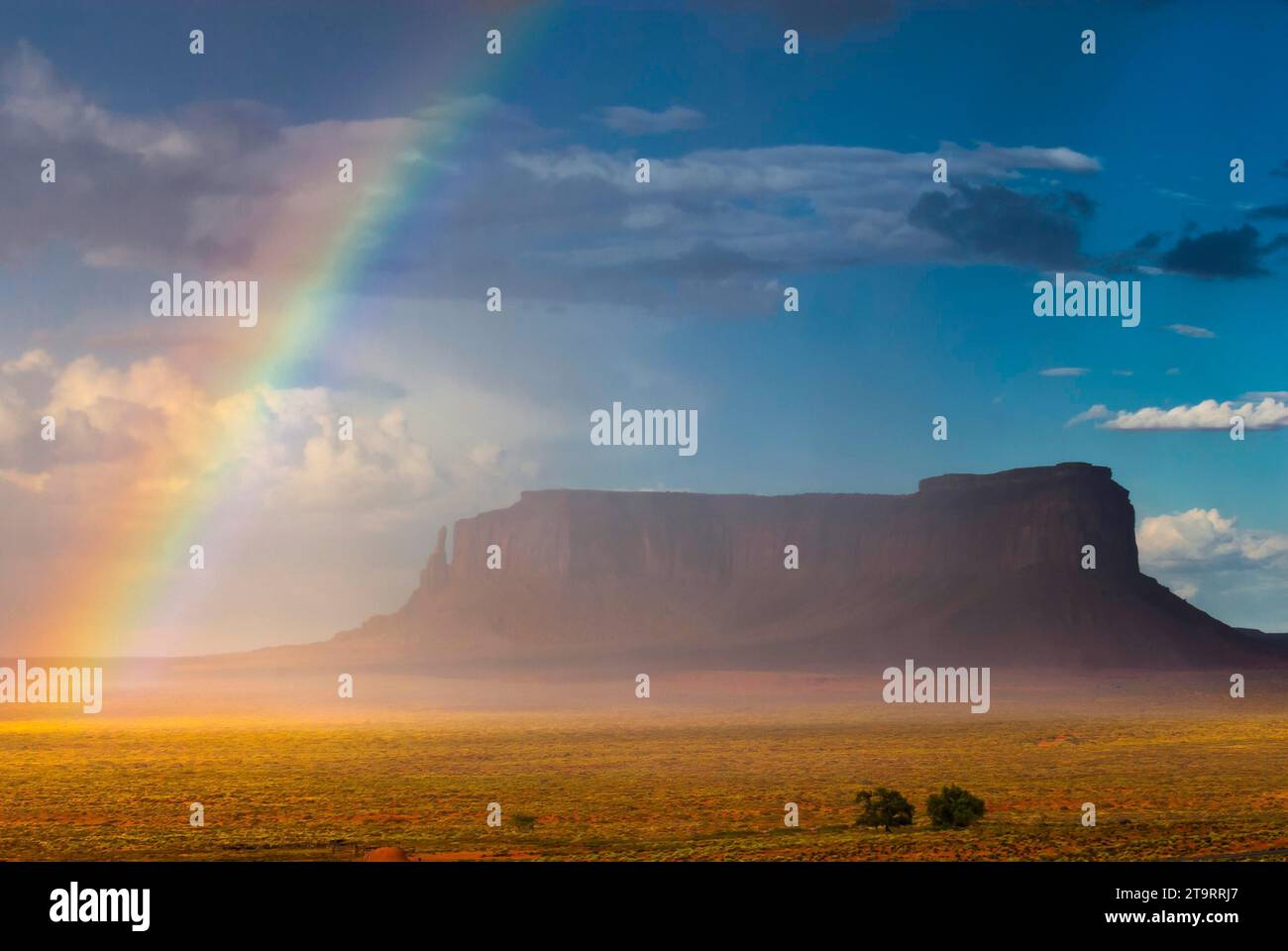 Arcobaleno a Monument Valley, cielo nuvoloso, nuvola, cielo, ovest, west, Utah, USA Foto Stock