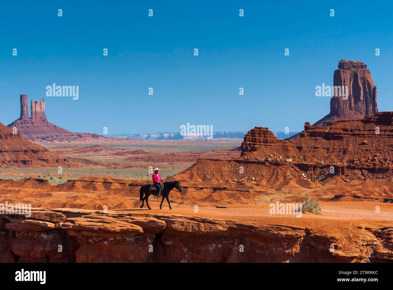 Fords Point, Indiani, cavalli, cavalieri, set western, Monument Valley, Utah, Stati Uniti Foto Stock