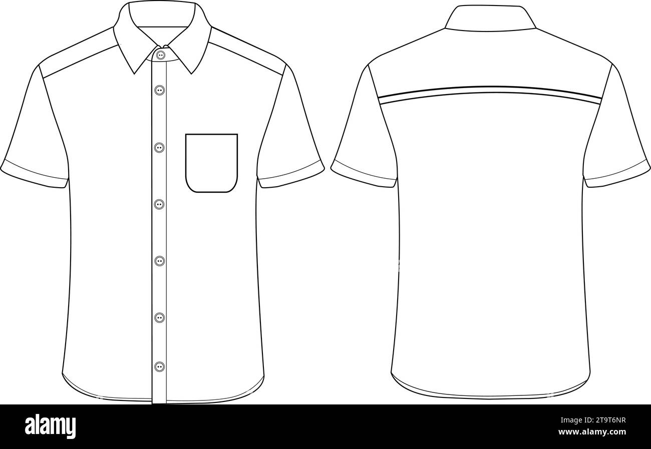 Camicia resort uomo a maniche corte, disegno tecnico piatto, disegno vettoriale, disegno modello modello Illustrazione Vettoriale