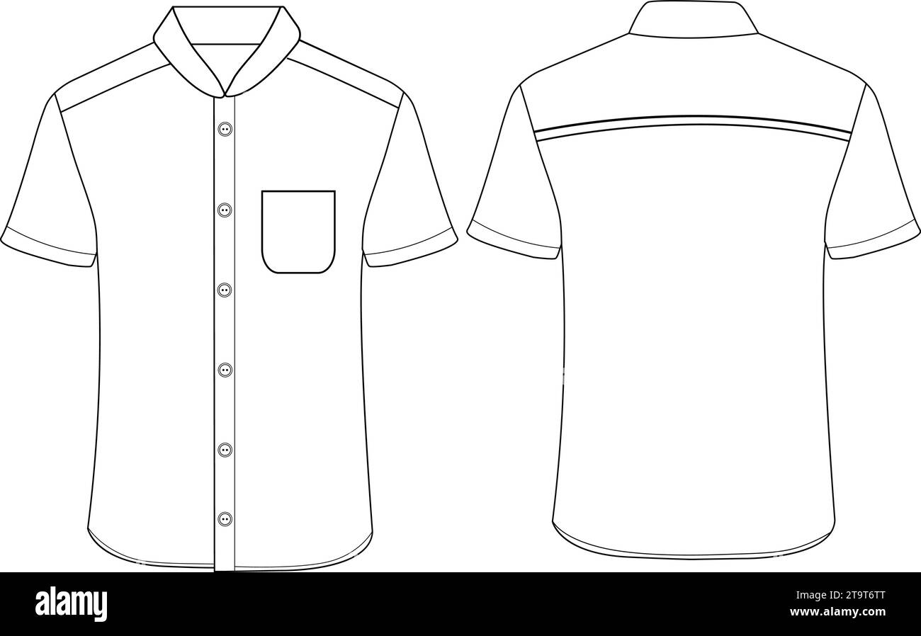 Camicia resort uomo a maniche corte, disegno tecnico piatto, disegno vettoriale, disegno modello modello Illustrazione Vettoriale