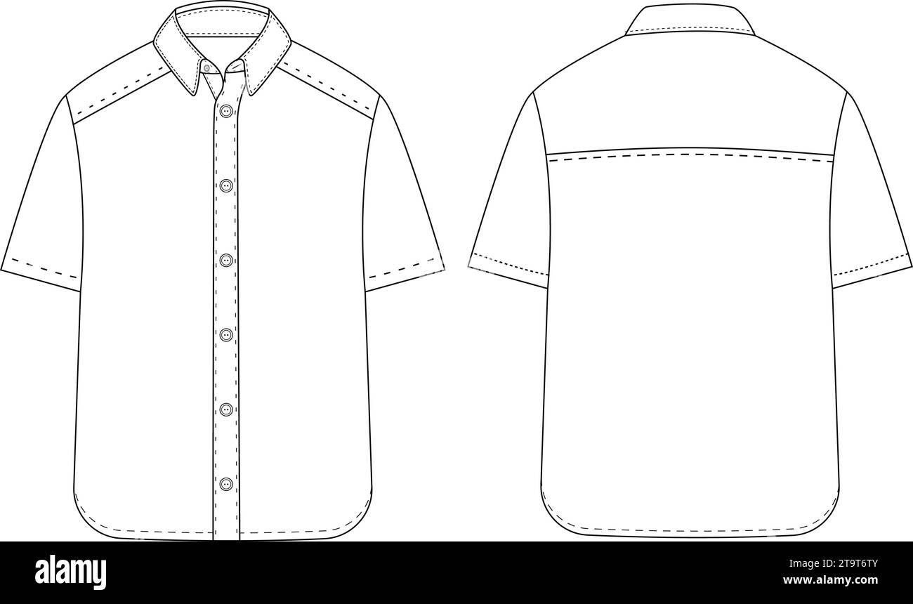 Camicia resort uomo a maniche corte, disegno tecnico piatto, disegno vettoriale, disegno modello modello Illustrazione Vettoriale