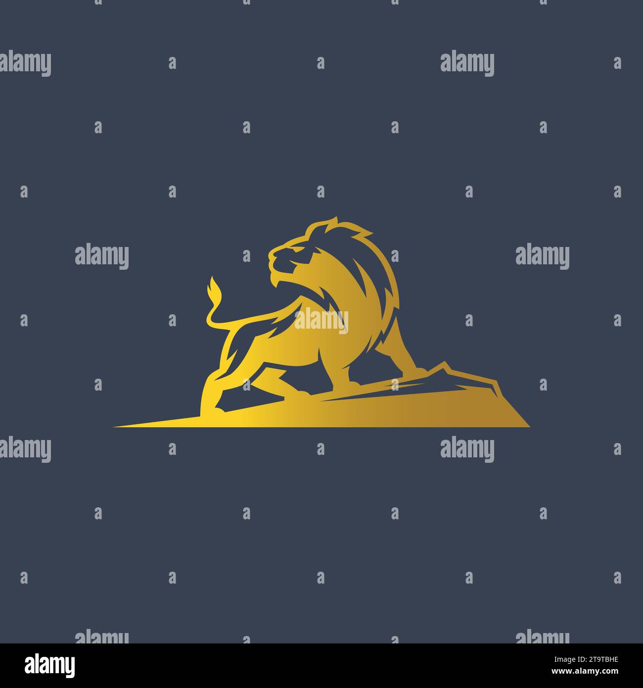 Logo Golden Lion icona del leone logo aziendale design forza e potenza simbolo immagine vettoriale in stile piatto Illustrazione Vettoriale
