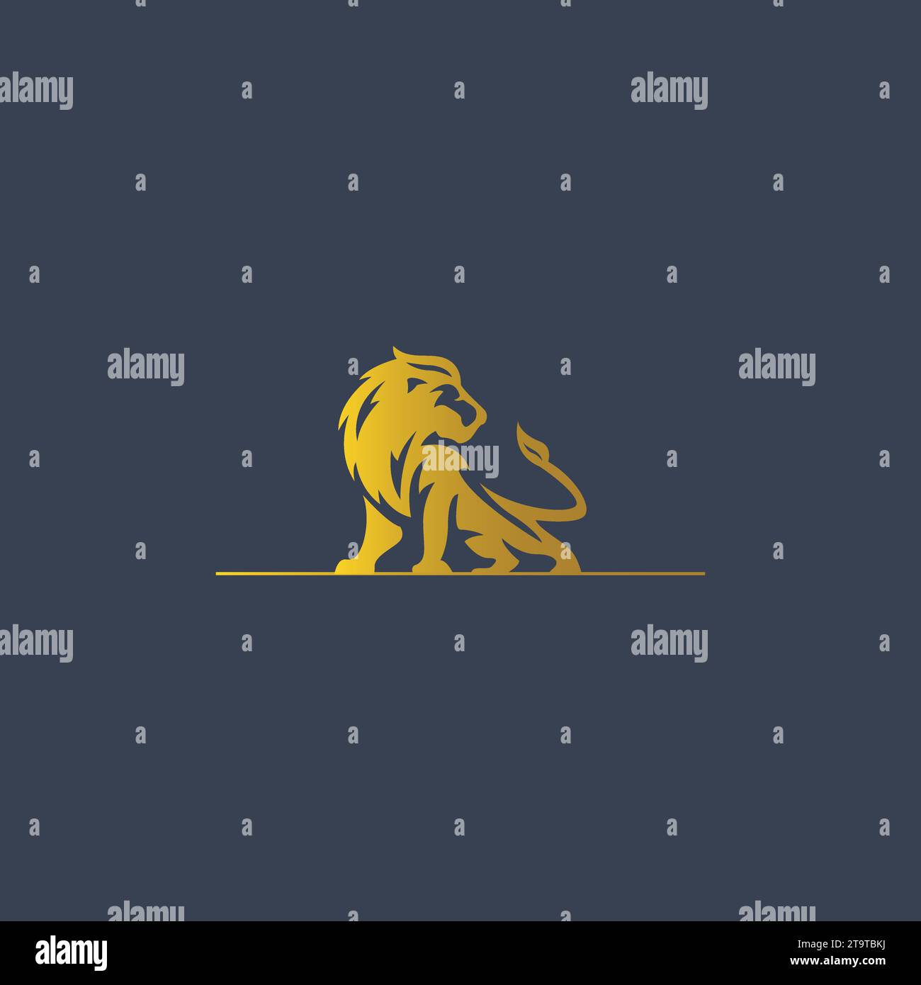 Logo Golden Lion icona del leone logo aziendale design forza e potenza simbolo immagine vettoriale in stile piatto Illustrazione Vettoriale