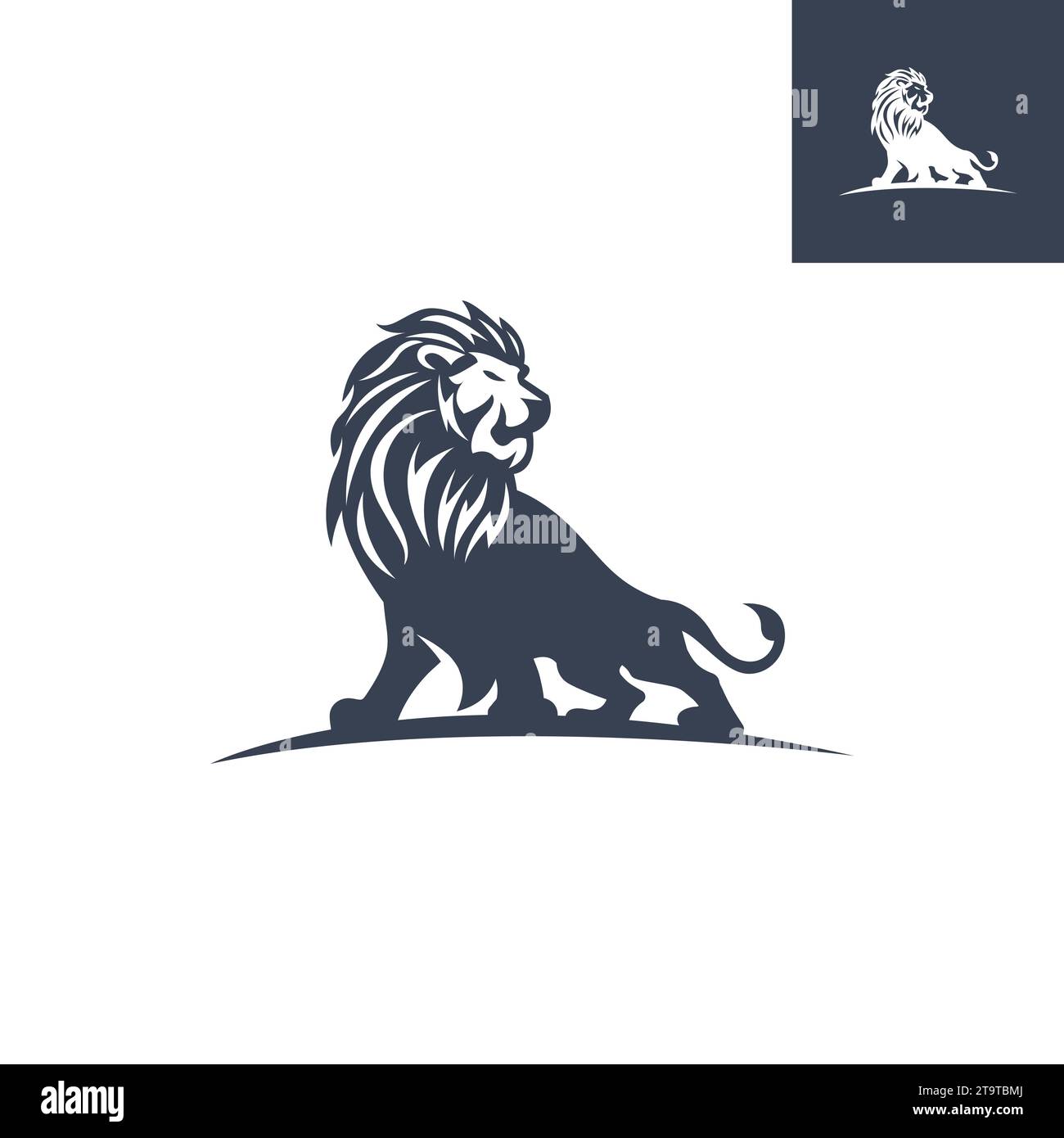 Logo Lion icona del leone logo aziendale design forza e potenza simbolo immagine vettoriale in stile piatto Illustrazione Vettoriale