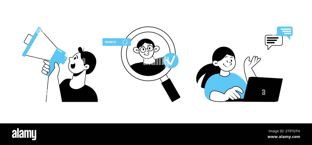 Social media marketing, fidelizzazione dei clienti e concetto di audience target Illustrazione Vettoriale