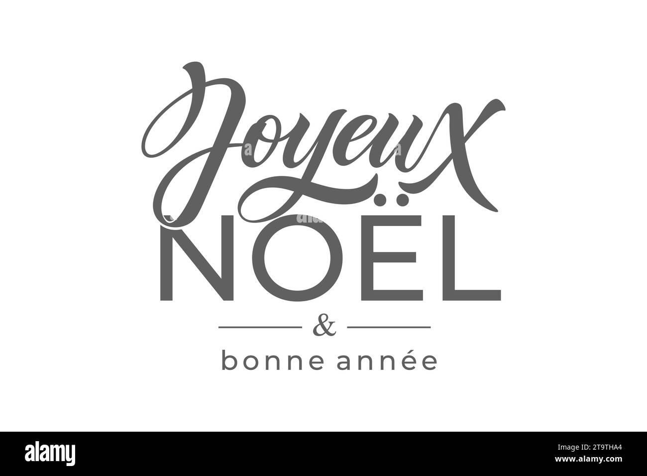 Joyeux noel e Bonee Annee. Buon modello di biglietto di Natale con saluti in francese. Lettere disegnate a mano. Illustrazione vettoriale Premium con tipografia Illustrazione Vettoriale