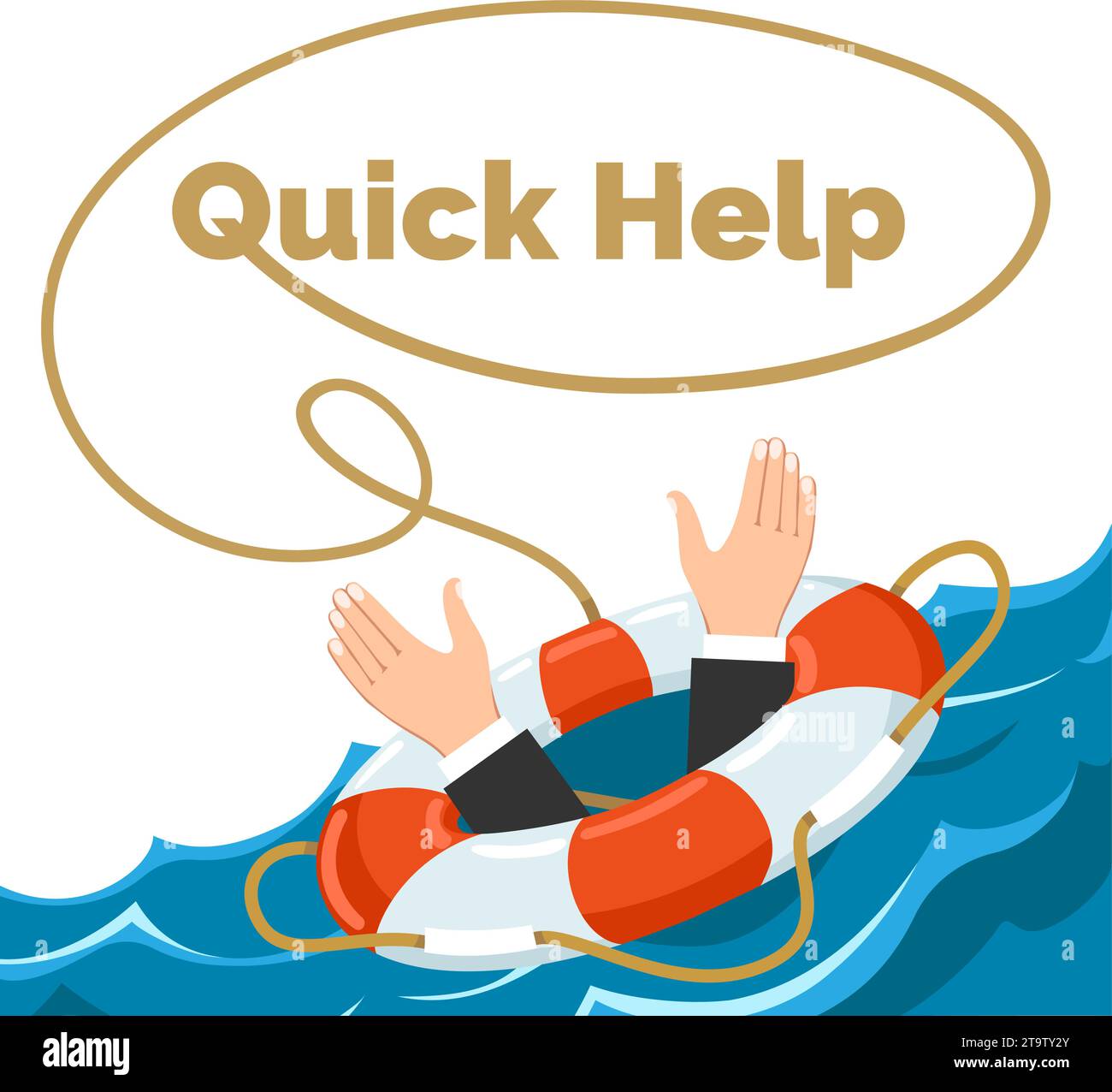 Affogare uomo d'affari e salvagente Illustrazione Vettoriale