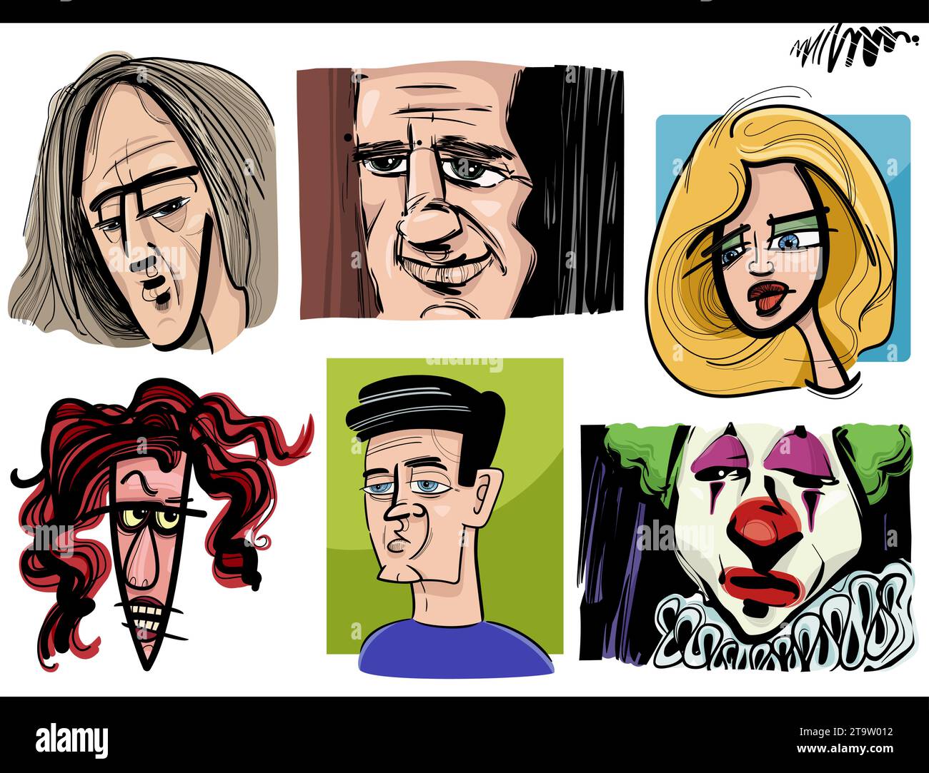 disegna un fumetto illustrativo di personaggi personaggi caricature o ritratti set Illustrazione Vettoriale