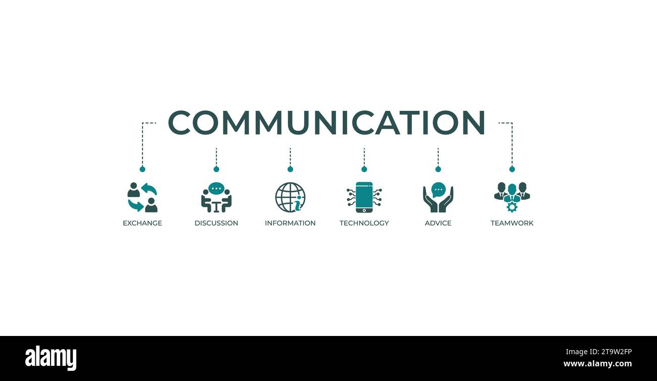 Comunicazione banner Web icona concetto di illustrazione vettoriale con icona di scambio, discussione, informazioni, tecnologia, consulenza, e lavoro di squadra Illustrazione Vettoriale