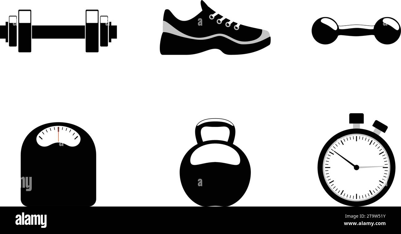 Icone di fitness su sfondo bianco Illustrazione Vettoriale