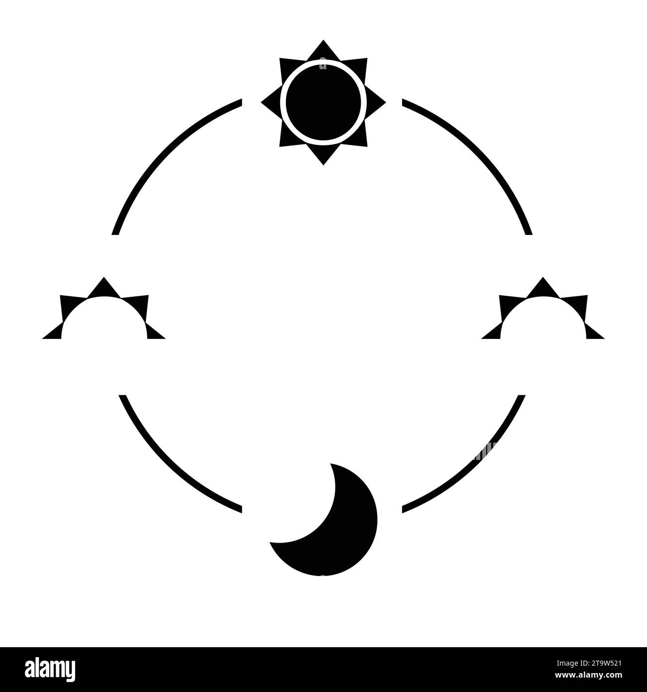 Icona silhouette glifo sole e luna, simbolo nero giorno e notte, illustrazione vettoriale piatta di elementi semplici isolata su sfondo bianco Illustrazione Vettoriale