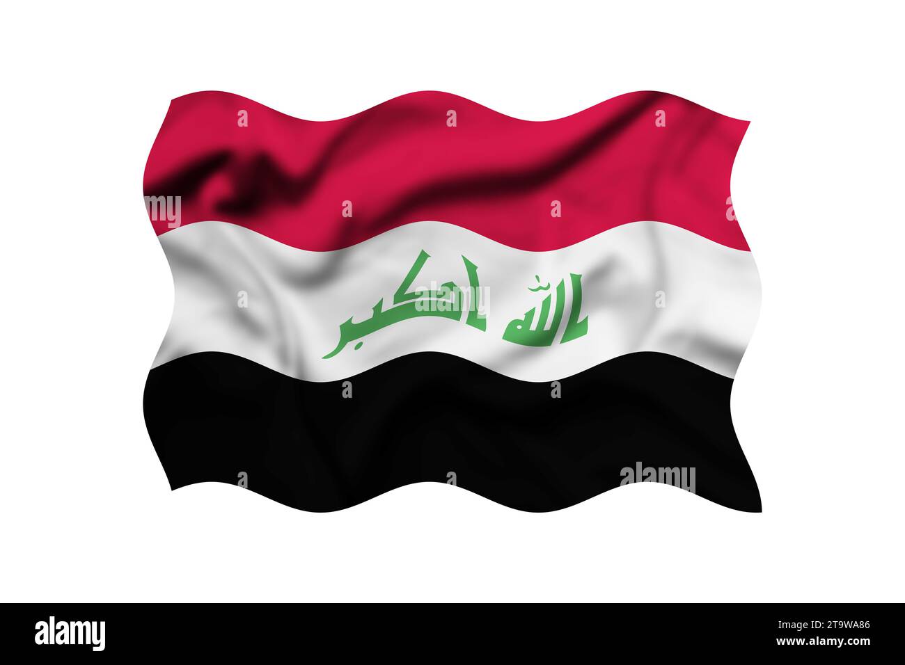 La bandiera dell'Iraq sventola nel vento isolato su trasparente. rendering 3d. Tracciato di ritaglio incluso Foto Stock