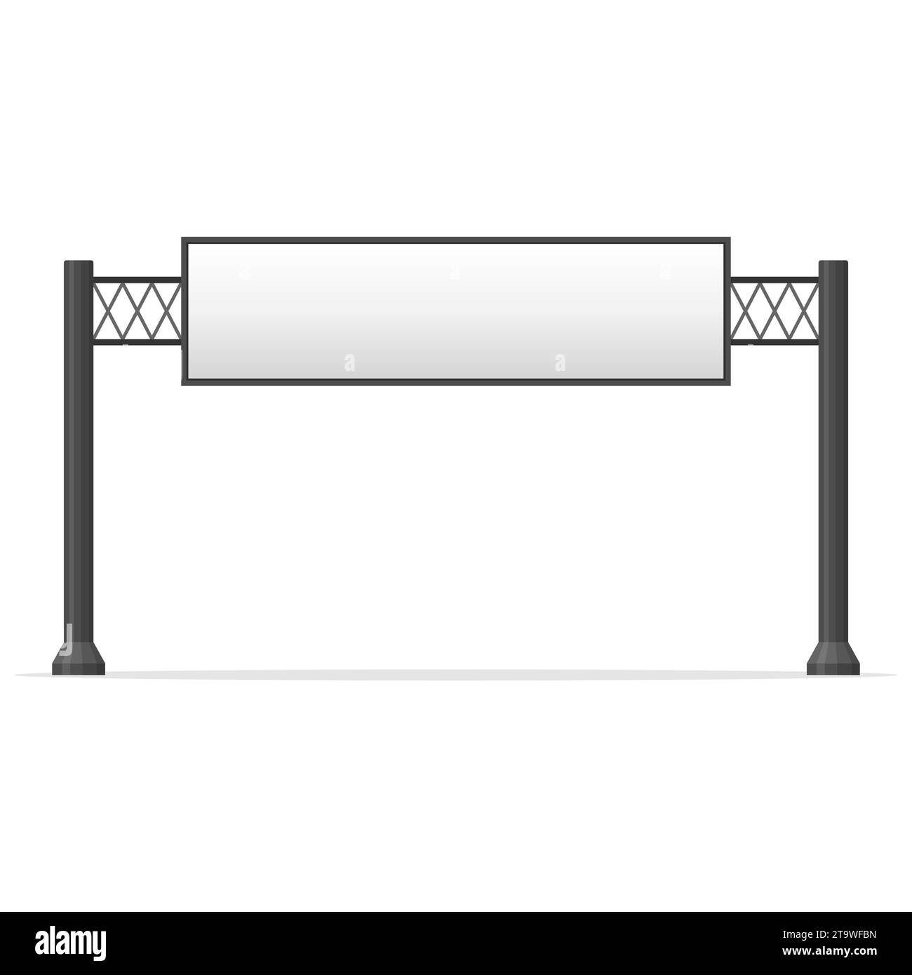 Tabellone per affissioni vuoto. Cartellone vuoto isolato su sfondo bianco. Banner vuoto per esterni in città, grande formato per i media pubblicitari. Pubblicità all'aperto Illustrazione Vettoriale