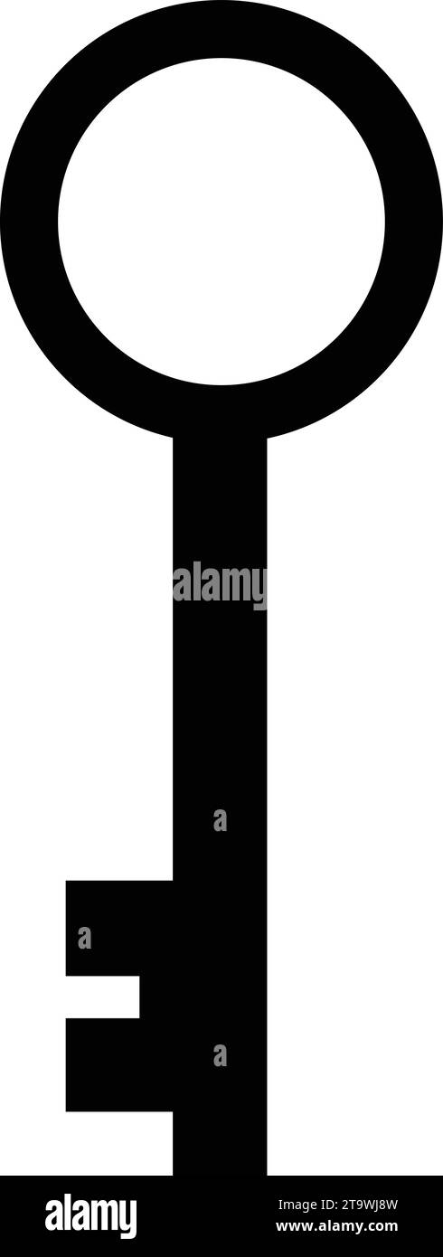 Simbolo icona chiave stile piatto. Chiave per sbloccare il blocco della portiera o della casa. Concetto del sistema di sicurezza rappresentato dal simbolo della chiave silhouette Illustrazione Vettoriale