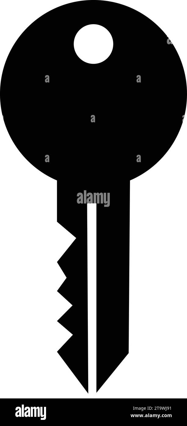 Simbolo icona chiave stile piatto. Chiave per sbloccare il blocco della portiera o della casa. Concetto del sistema di sicurezza rappresentato dal simbolo della chiave silhouette Illustrazione Vettoriale