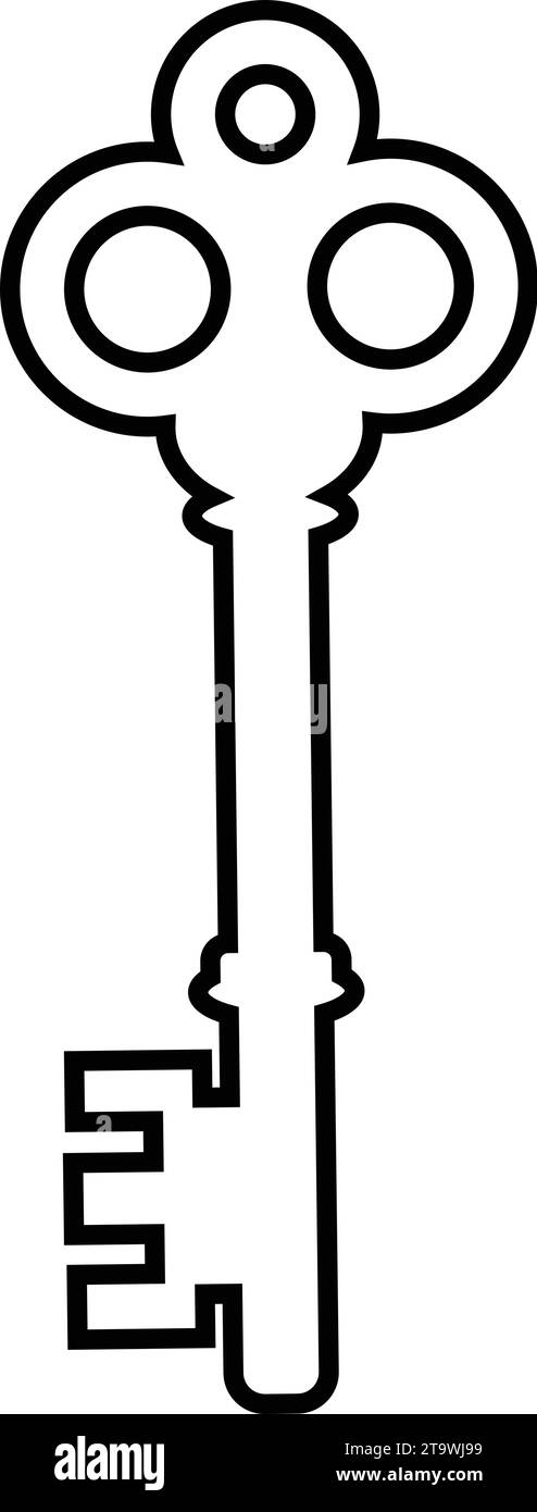 Stile linea simbolo icona chiave. Chiave per sbloccare il blocco della portiera o della casa. Concetto del sistema di sicurezza rappresentato dal simbolo della chiave Illustrazione Vettoriale