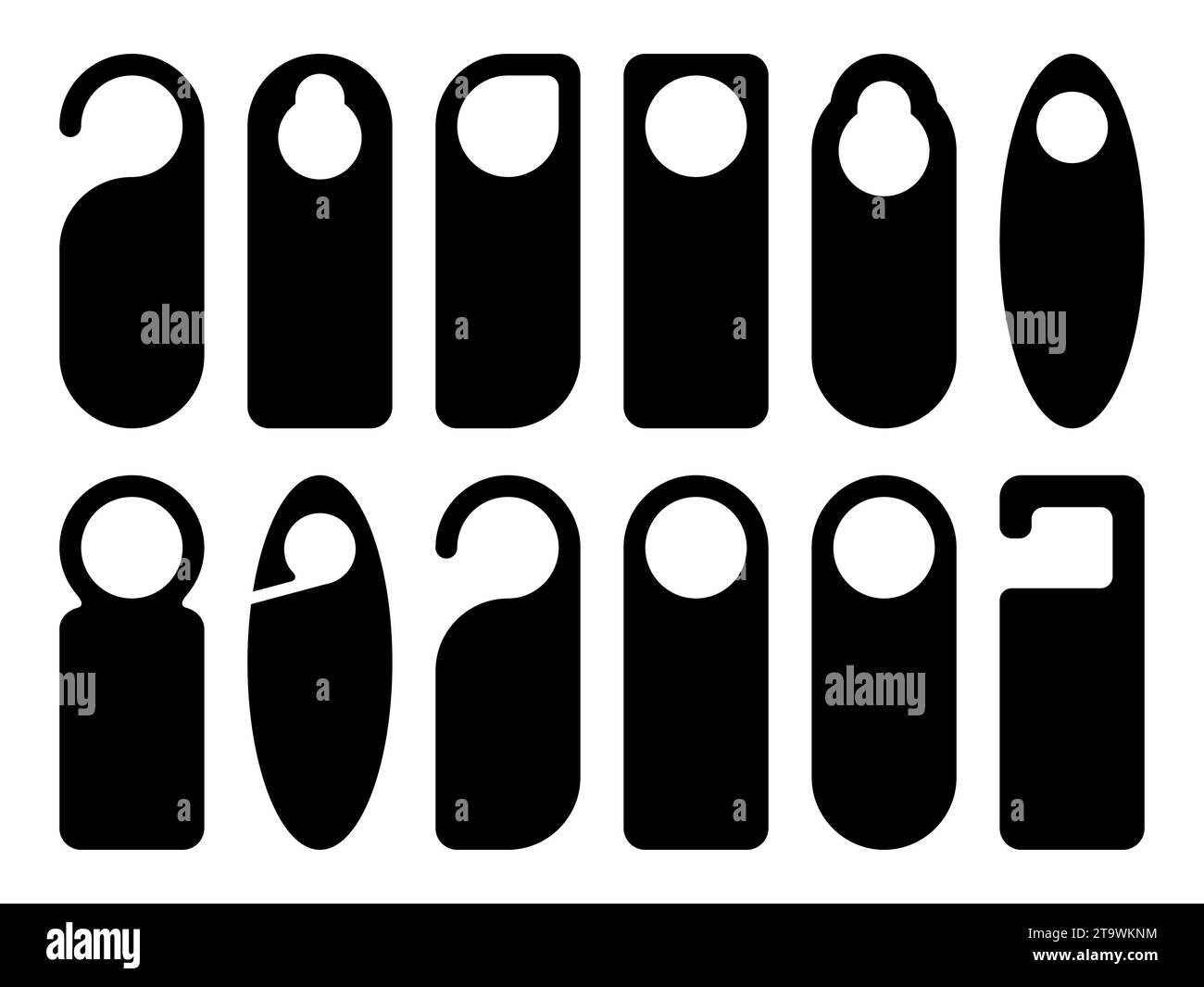 Cartellini per appendiabiti per le camere dell'hotel o del resort isolati su sfondo bianco. Svuotare il volantino della porta o non disturbare il mock-up. Illustrazione vettoriale. Illustrazione Vettoriale