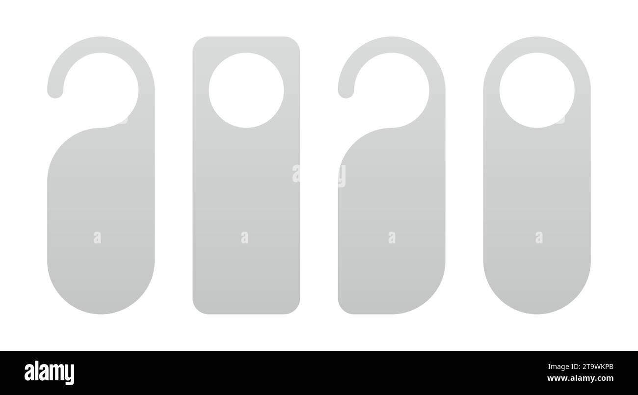Cartellini per appendiabiti per le camere dell'hotel o del resort isolati su sfondo bianco. Svuotare il volantino della porta o non disturbare il mock-up. Illustrazione vettoriale. Illustrazione Vettoriale