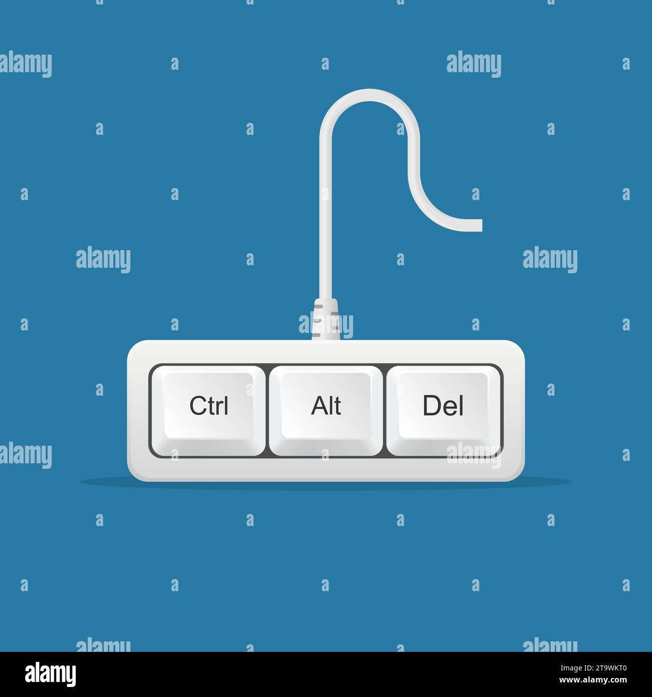 Tasti Ctrl, Alt, Canc isolati sullo sfondo. Pulsanti per risolvere il problema di blocco del computer. Collegamento per riavviare il computer. Illustrazione vettoriale. Illustrazione Vettoriale