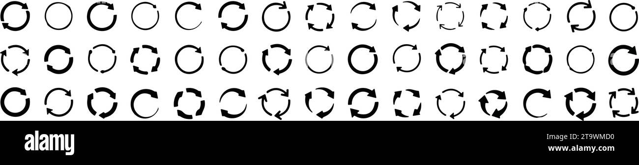 set di icone con freccia circolare. icona con frecce circolari, aggiorna, ricarica, ricicla. Gruppo di frecce circolari che ruotano su sfondo trasparente. Illustrazione vettoriale Illustrazione Vettoriale