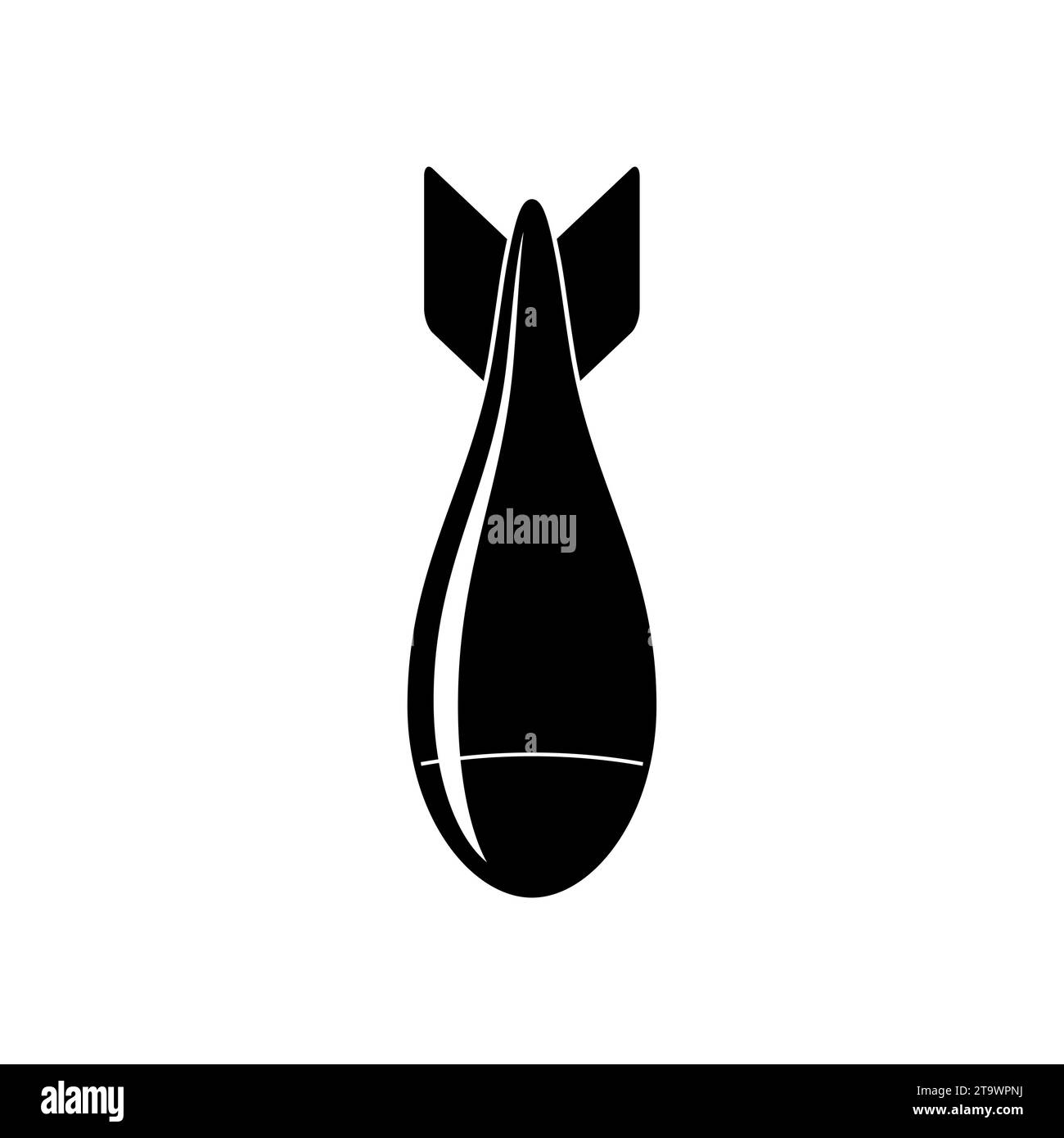 Icona della bomba aerea isolata su sfondo bianco. Bomba atomica a razzo. Bomba, esercito Mmissile. Illustrazione del vettore di radiazione nuke. Illustrazione Vettoriale