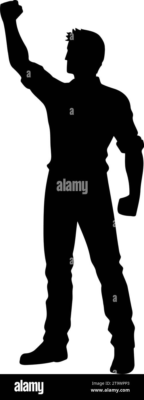 Uomo con la silhouette rialzata a pugno. Illustrazione vettoriale Illustrazione Vettoriale