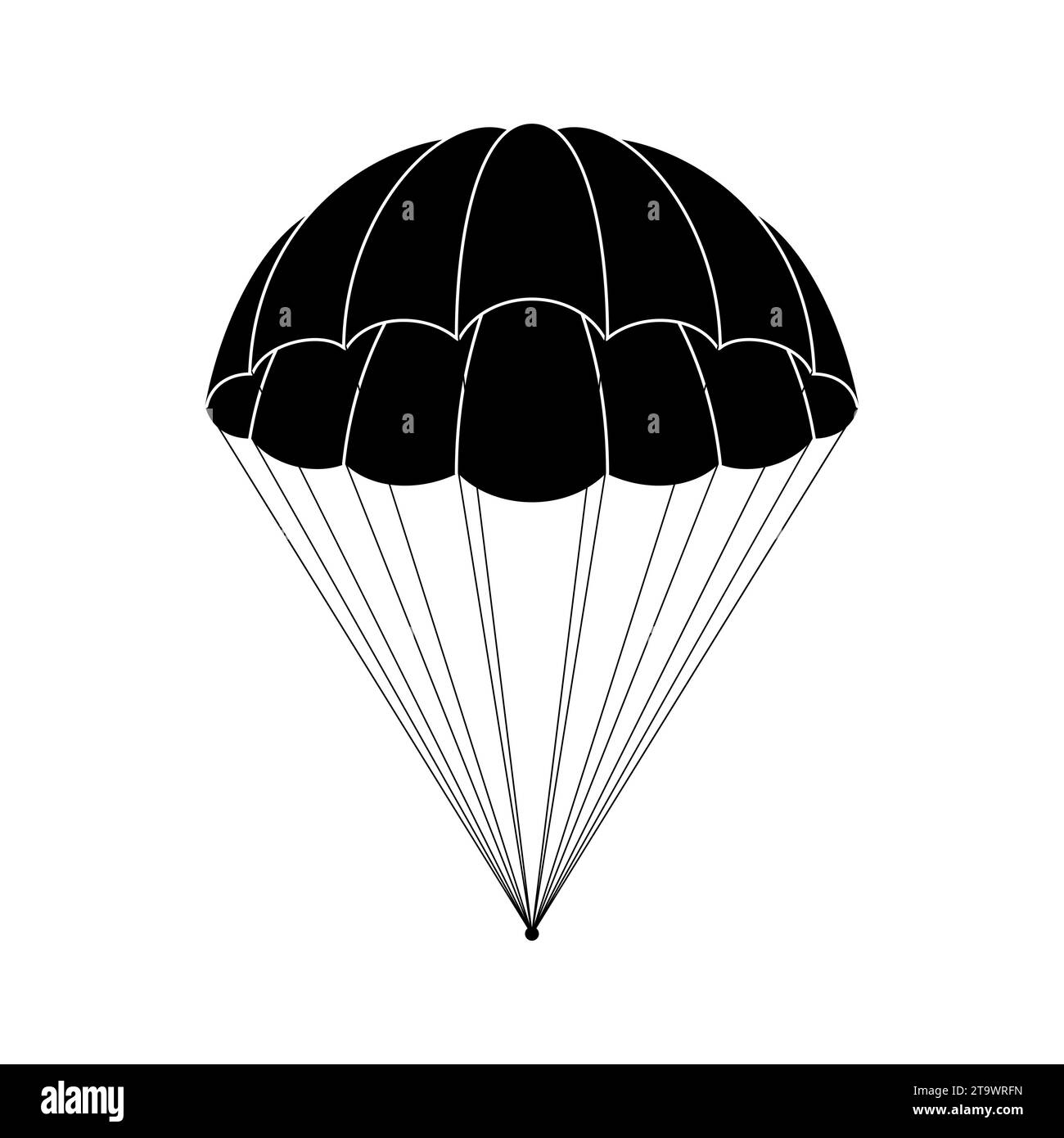 Icona del paracadute isolata su sfondo bianco. Discesa libera e volo nello spazio consegna regali e merci con un aiuto a sorpresa. Illustrazione Vettoriale