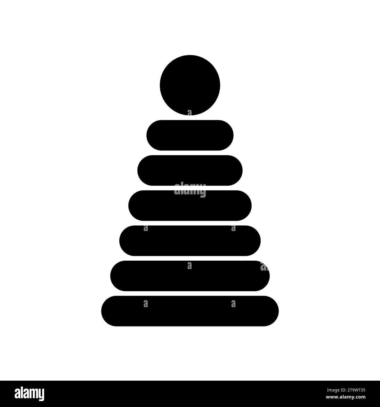 Icona giocattolo piramidale per bambini isolata su sfondo bianco. Segno circolare piramidale ad anello bambino. Giocattolo didattico per bambini singoli Illustrazione Vettoriale