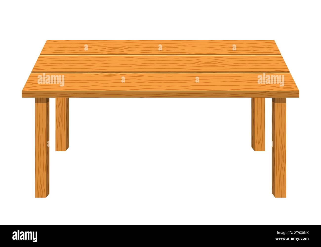 Tavolo vuoto di forma rettangolare in legno isolato su sfondo bianco. Icona del tavolo da pranzo marrone. Mobili per la casa. Illustrazione vettoriale. Illustrazione Vettoriale