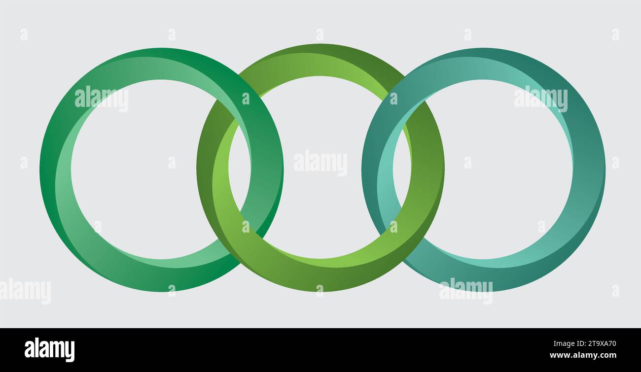 Simbolo di tre cerchi intrecciati. Isolato. Illustrazione vettoriale. Illustrazione Vettoriale