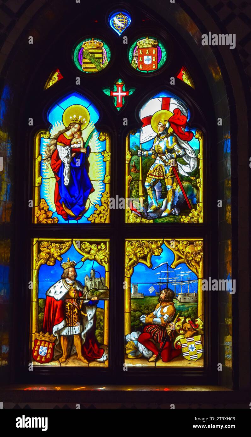 Vetrata del Palácio da pena, Sintra, Portogallo Foto Stock