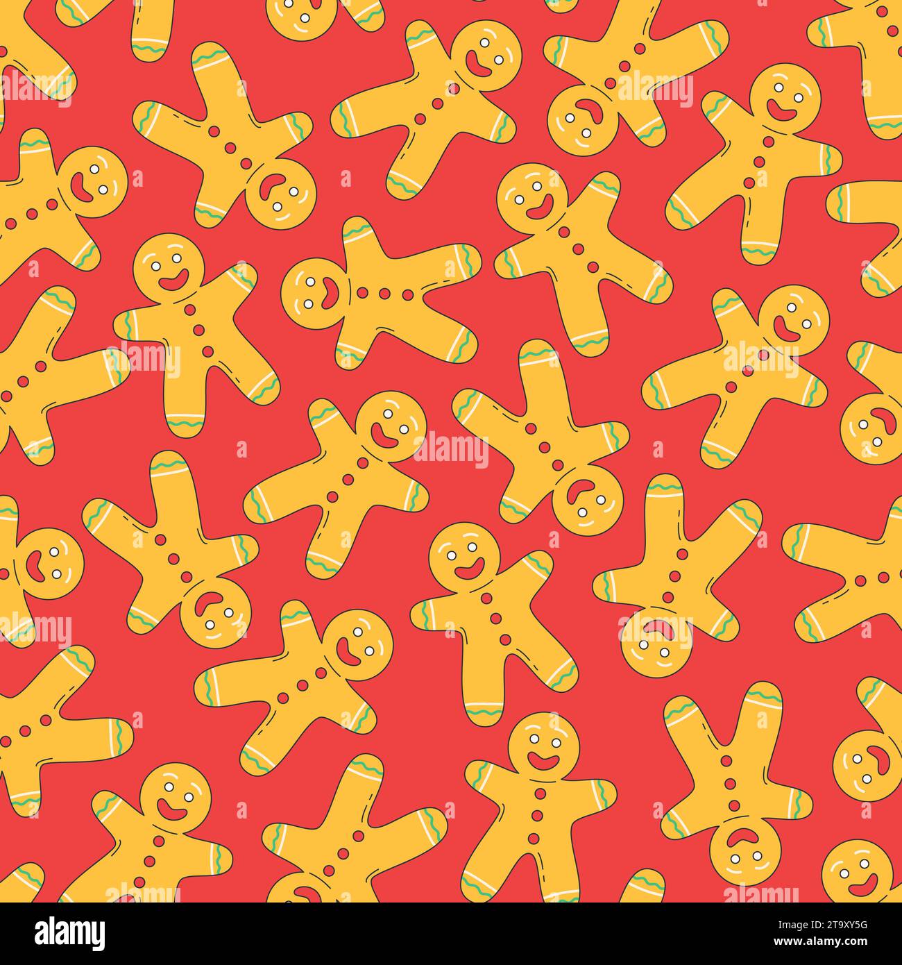 Festività natalizie con l'uomo Gingerbread. Illustrazione vettoriale. Natale in stile moderno e felice sfondo di Capodanno Illustrazione Vettoriale