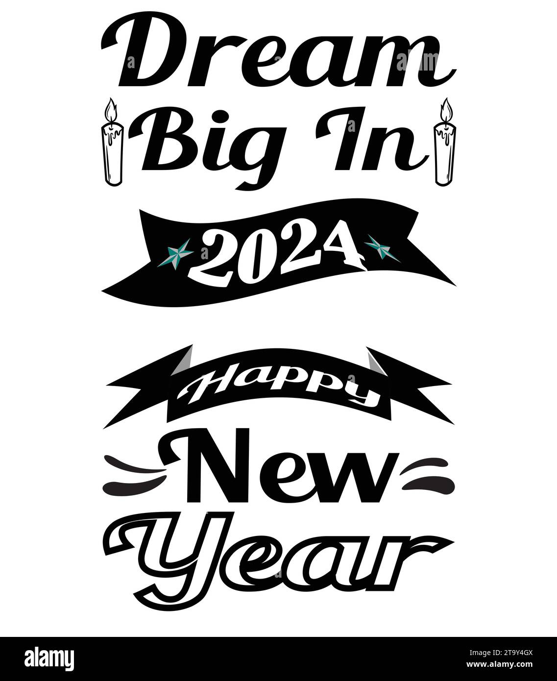 T-shirt, poster, modello, design vettoriale per il nuovo anno 2024 Illustrazione Vettoriale
