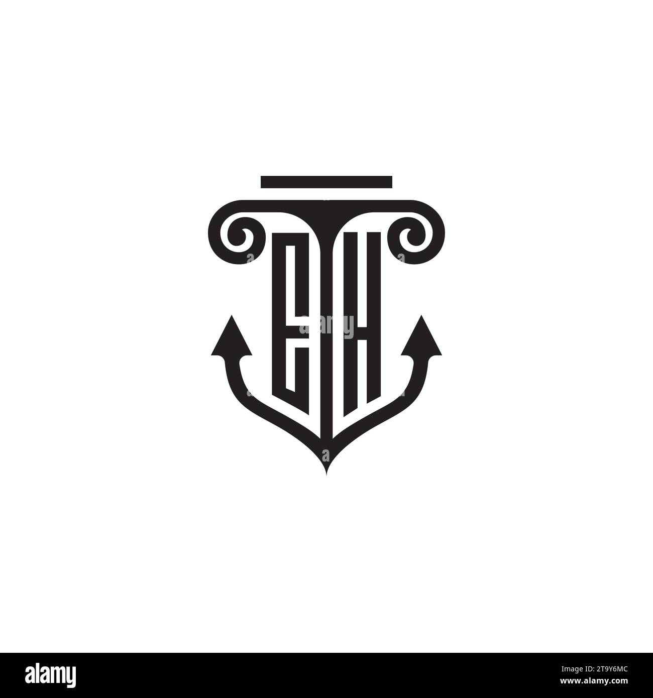 Logo del concetto di combinazione colonna EH e ancora in un design di alta qualità Illustrazione Vettoriale