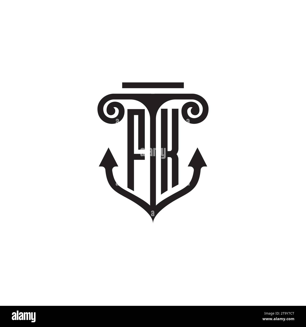 Logo del concetto di combinazione colonna e ancoraggio FK in design di alta qualità Illustrazione Vettoriale