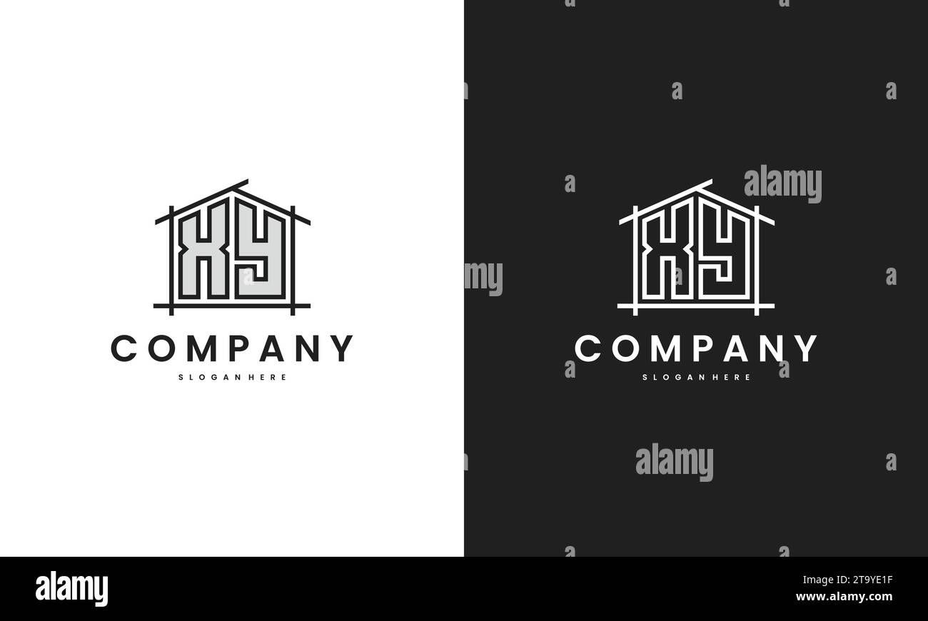 Logo iniziale XY Home con elemento creativo della casa in un modello di design vettoriale in stile line art. Illustrazione Vettoriale
