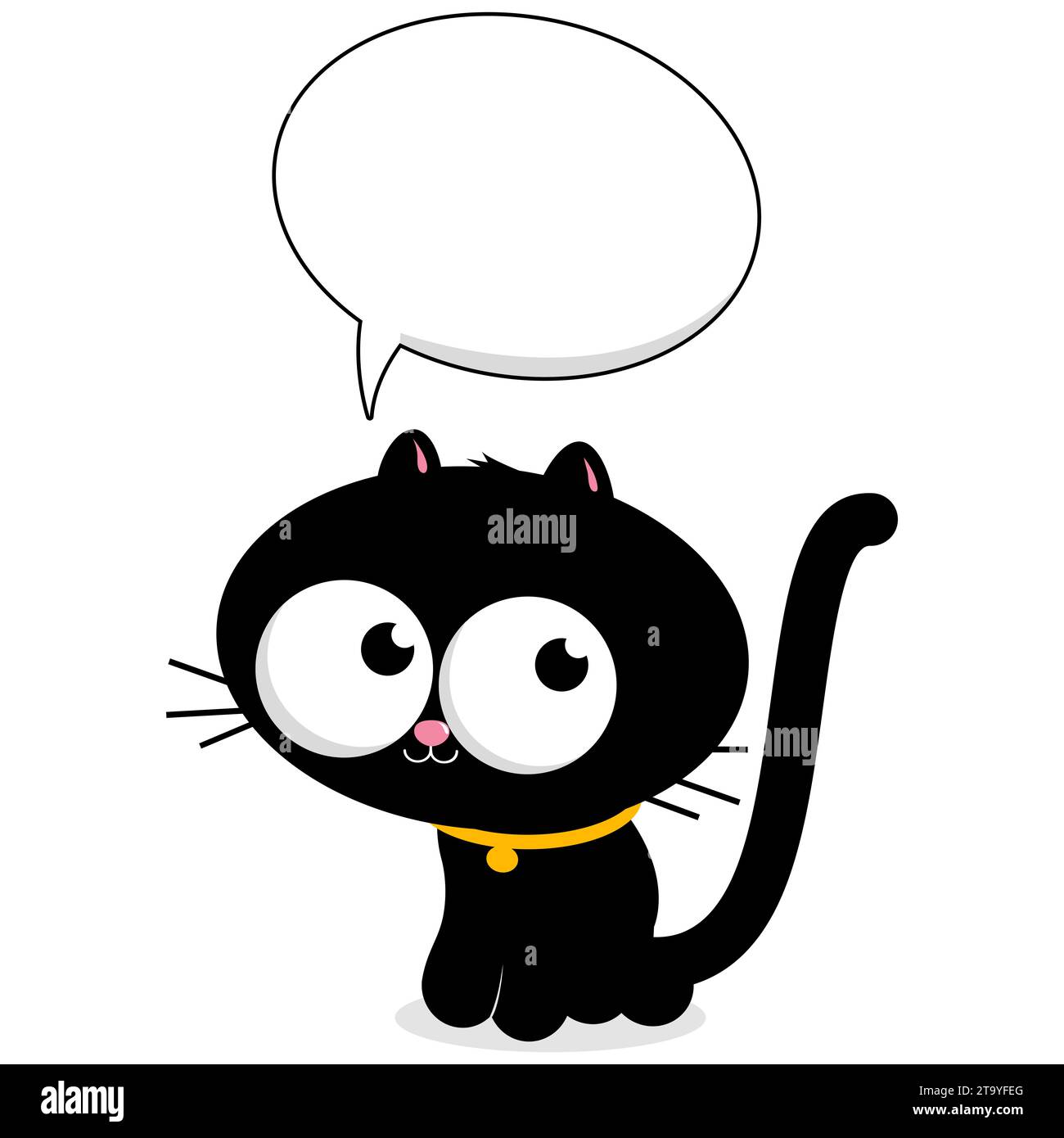 Simpatico gatto dei cartoni animati con un fumetto. Foto Stock